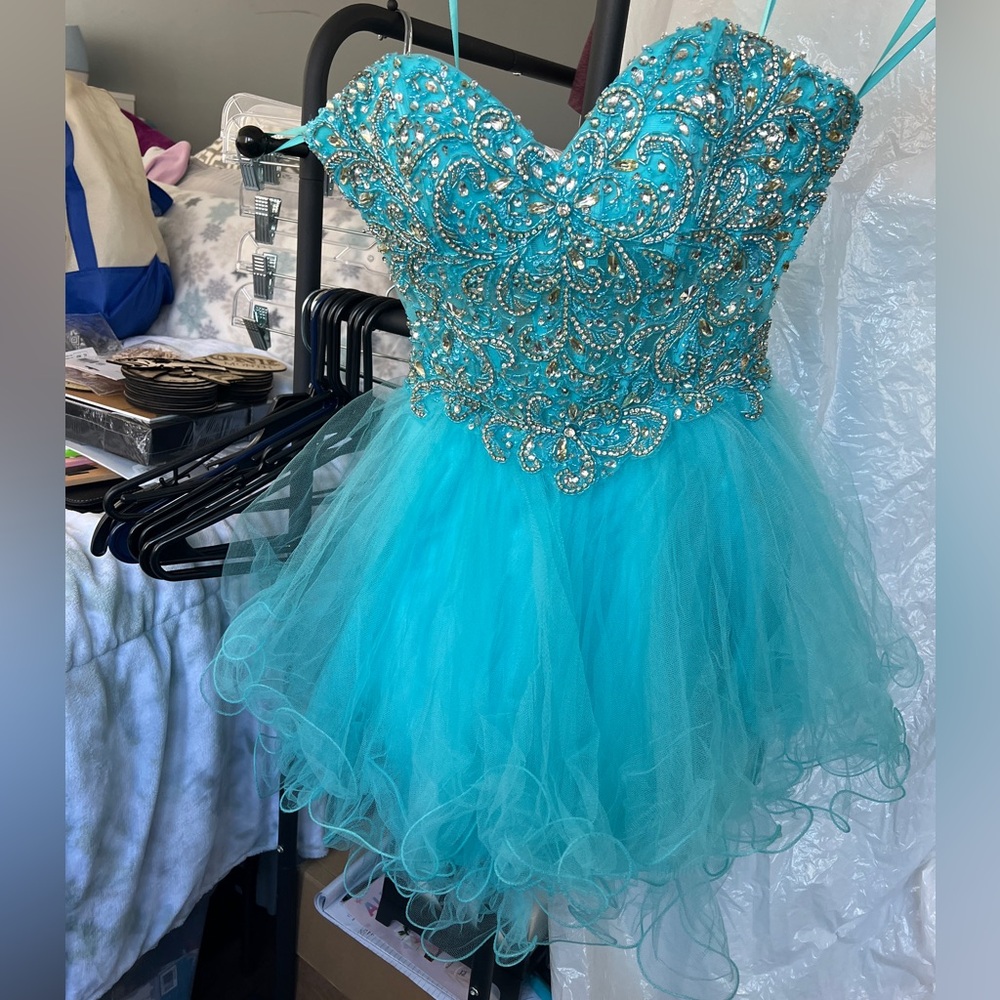 Elegant Turquoise Mini Dress